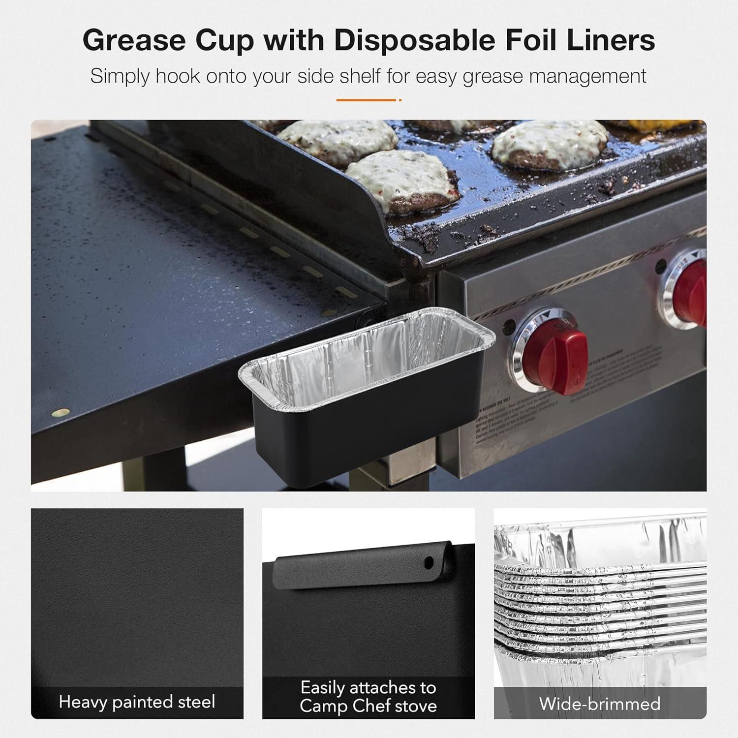 Stanbroil Grease Catcher for Camp Chef Griddles with 10-Pack Grease Cup Liners, Fits for Camp Chef FTG600, FTG600P, FTG900, FTG475, FTG475LC(7.2″L x 3″D x 2.8″H)