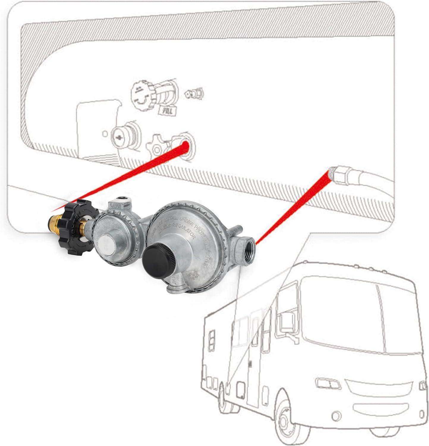 Stanbroil Horizontal Two Stage Propane Regulator with 3/8″ Female NPT and POL for RV, Vans, Trailers, Campers(Horizontal Regulator with POL)