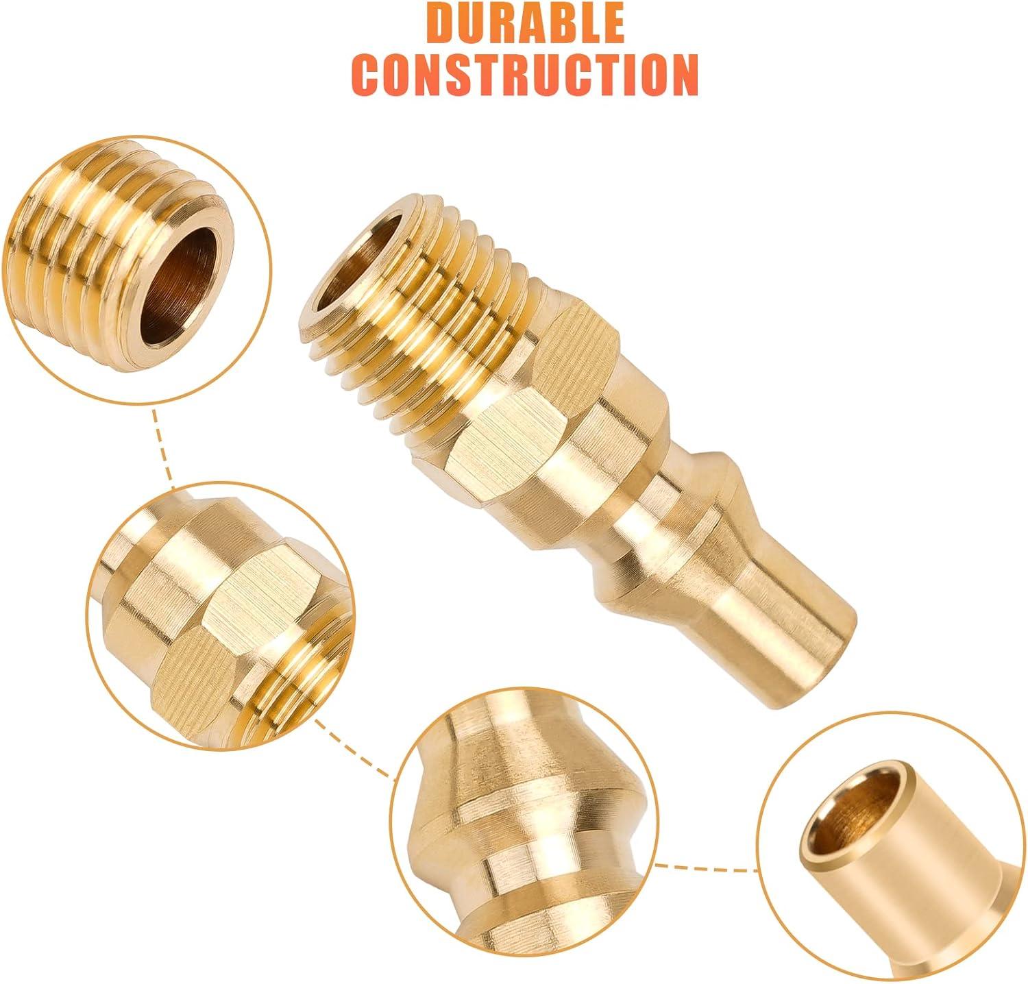 Stanbroil Propane Brass Quick Connect Fitting Adapter- Full Flow Male Plug x 1/4″ Male NPT for RV Portable BBQ
