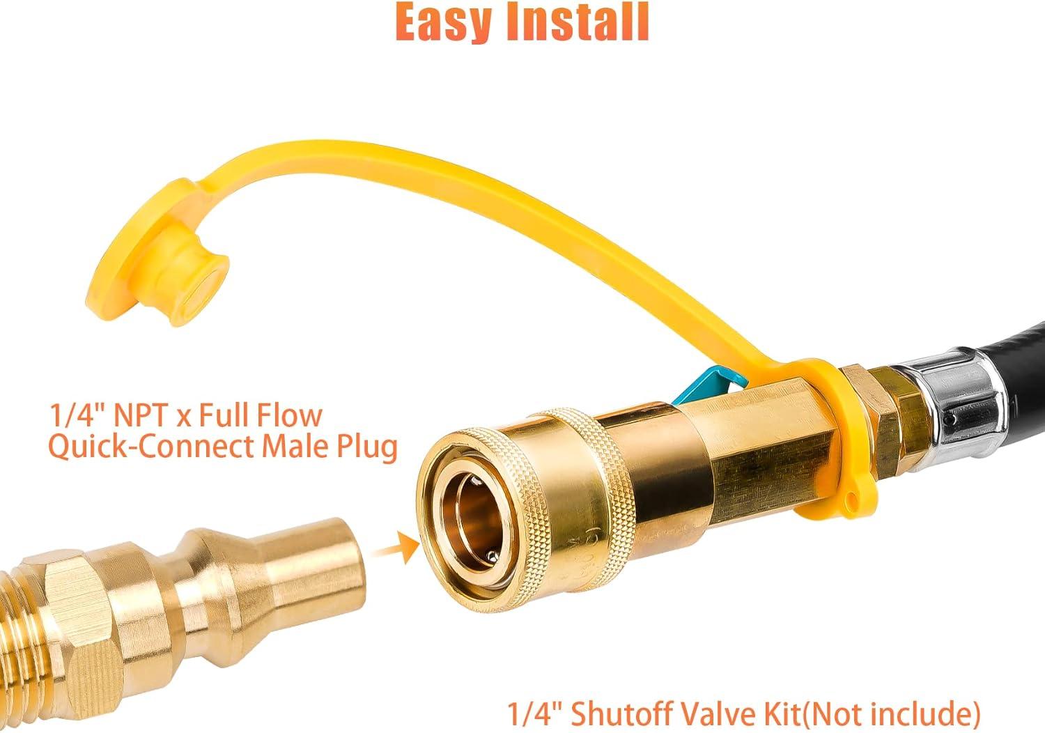 Stanbroil Propane Brass Quick Connect Fitting Adapter- Full Flow Male Plug x 1/4″ Male NPT for RV Portable BBQ