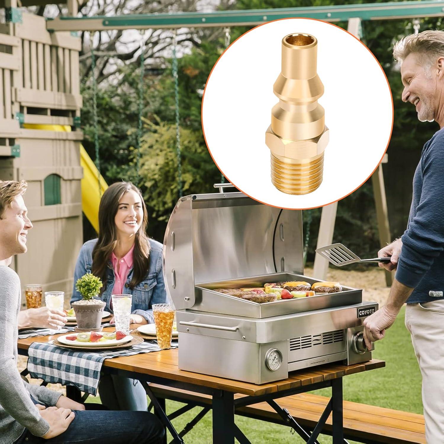 Stanbroil Propane Brass Quick Connect Fitting Adapter- Full Flow Male Plug x 1/4″ Male NPT for RV Portable BBQ