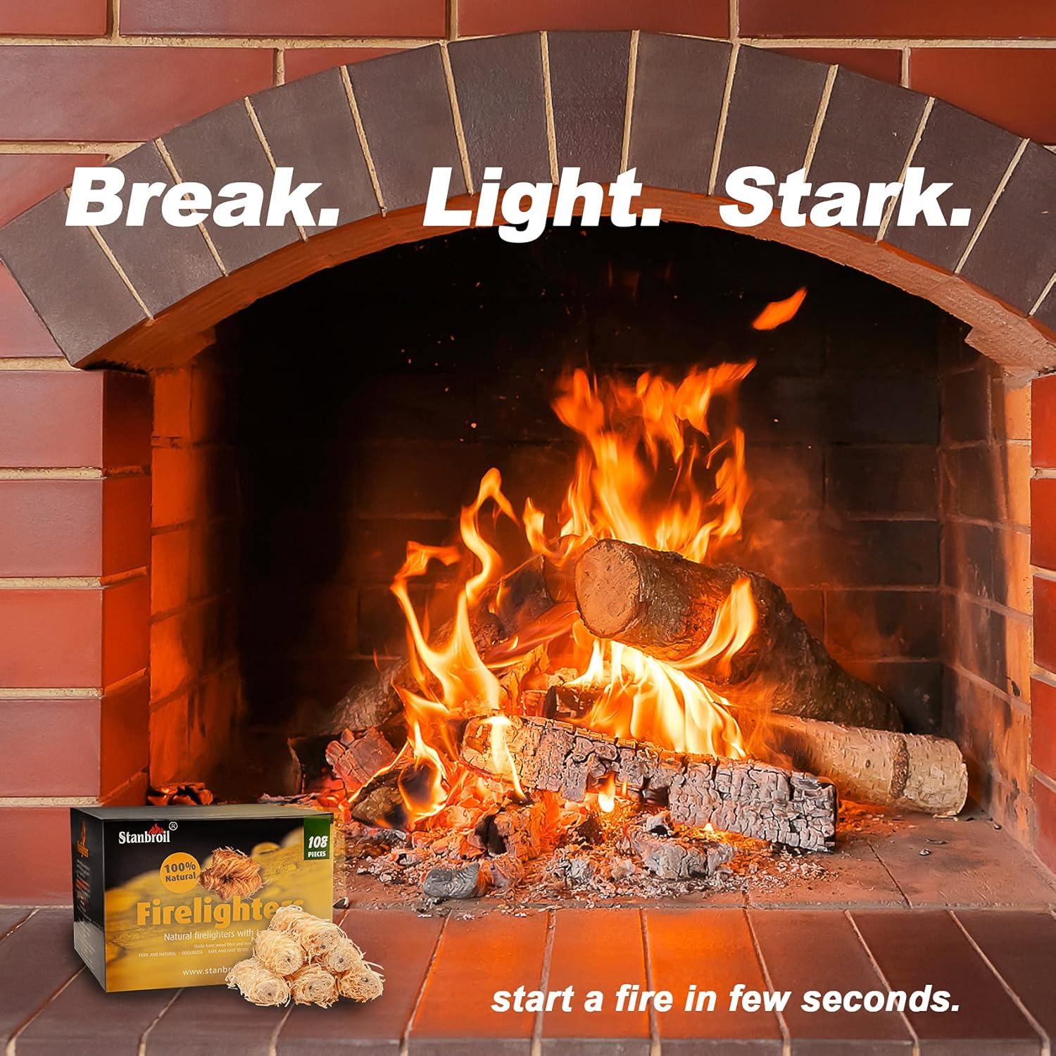 Stanbroil 50 pcs Fire Starters, Natural Charcoal Fire Starters Super Fast Lighting Perfect for Barbecue Grills, Smokers, Wood Stove, Campfires and Outdoor Fireplaces(108 pcs)