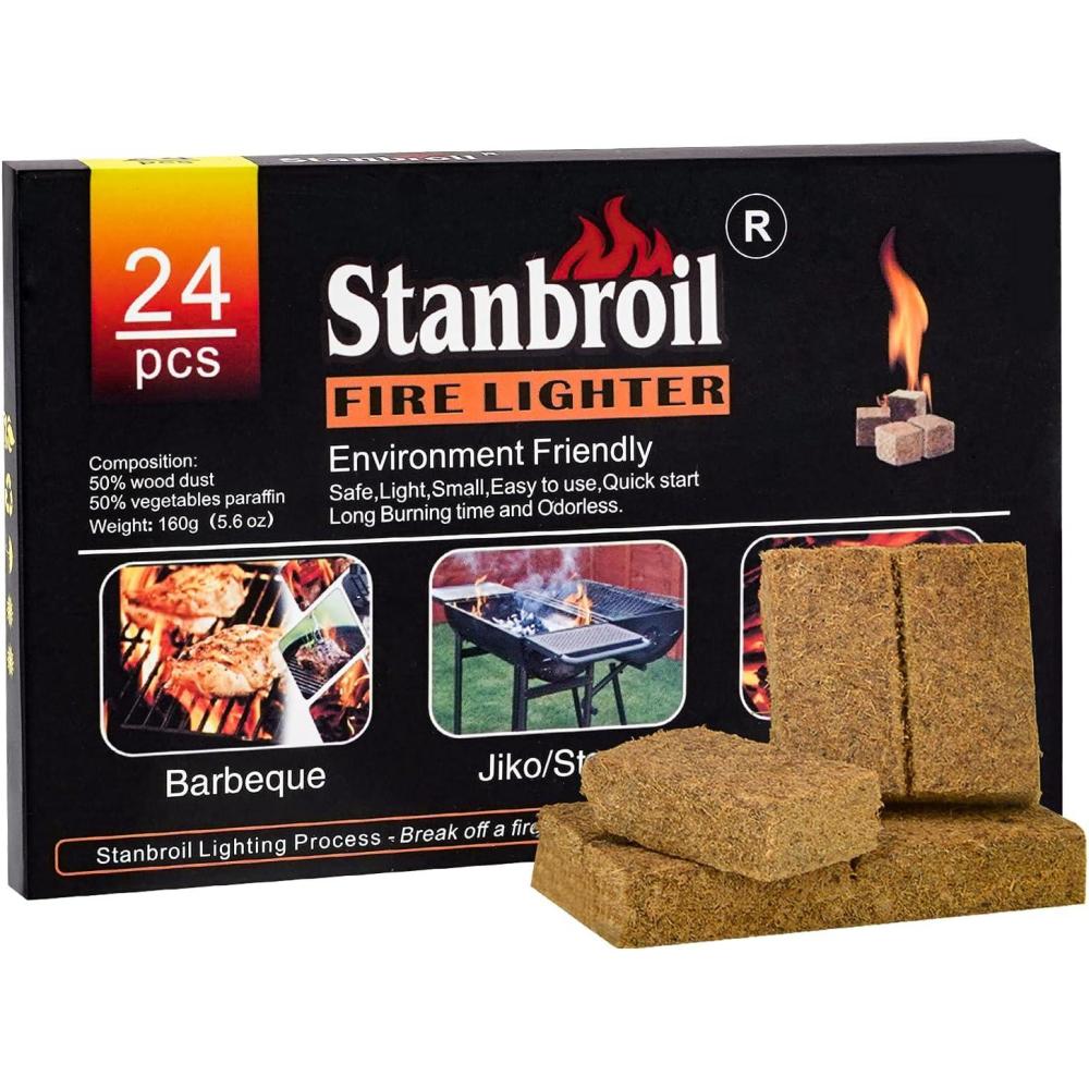 Stanbroil 24 pcs Fire Starters, Squares Natural Charcoal Fire Starters Super Fast Lighting Perfect for Barbecue Grills, Smokers, Wood Stove, Campfires and Outdoor Fireplaces(24 pcs)