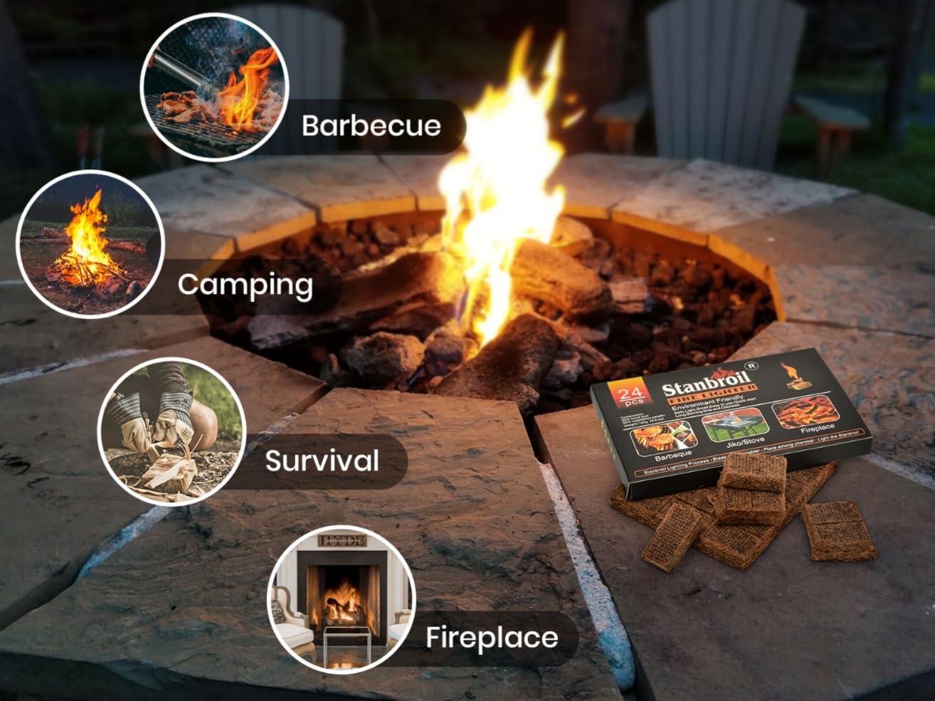 Stanbroil 24 pcs Fire Starters, Squares Natural Charcoal Fire Starters Super Fast Lighting Perfect for Barbecue Grills, Smokers, Wood Stove, Campfires and Outdoor Fireplaces(24 pcs)