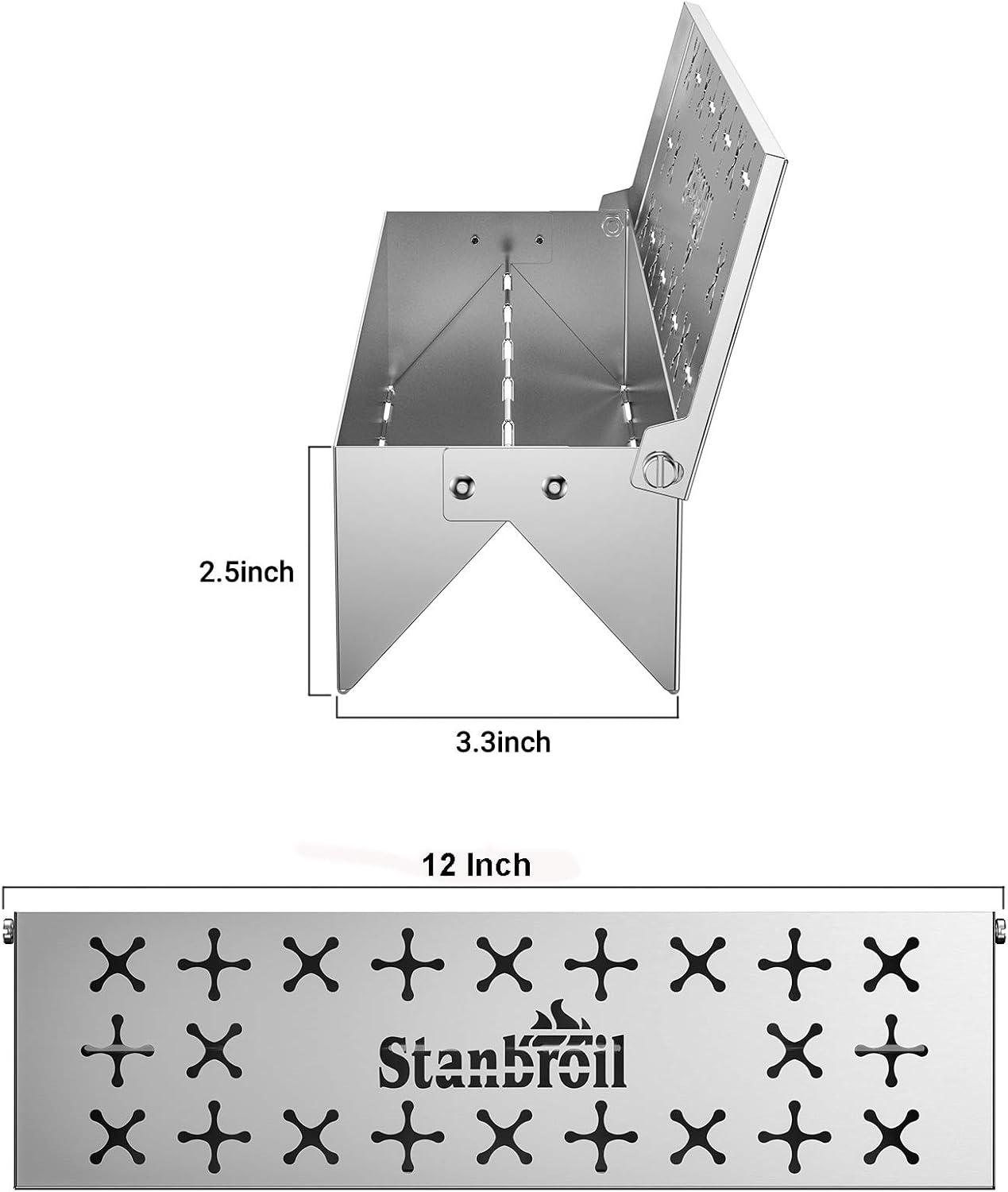Stanbroil Stainless Steel Smoker Box for Gas Grilling | Wood Chip Smoking Box for Gas & Charcoal Grill | Double V-Shape Design and Hinged Lid for Smoke Box – 12″ L x 3.3″ W x 2.5″ H