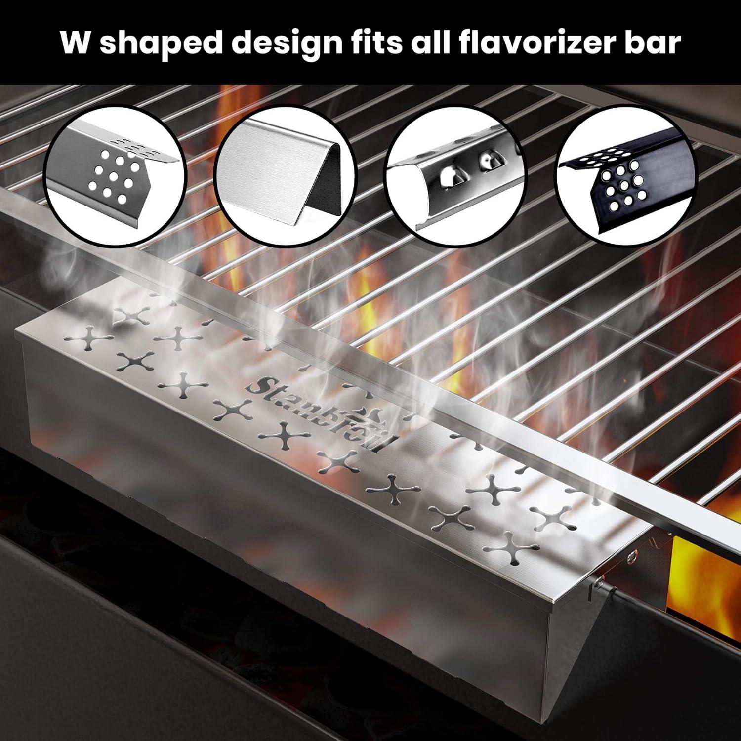 Stanbroil Stainless Steel Smoker Box for Gas Grilling | Wood Chip Smoking Box for Gas & Charcoal Grill | Double V-Shape Design and Hinged Lid for Smoke Box – 12″ L x 3.3″ W x 2.5″ H
