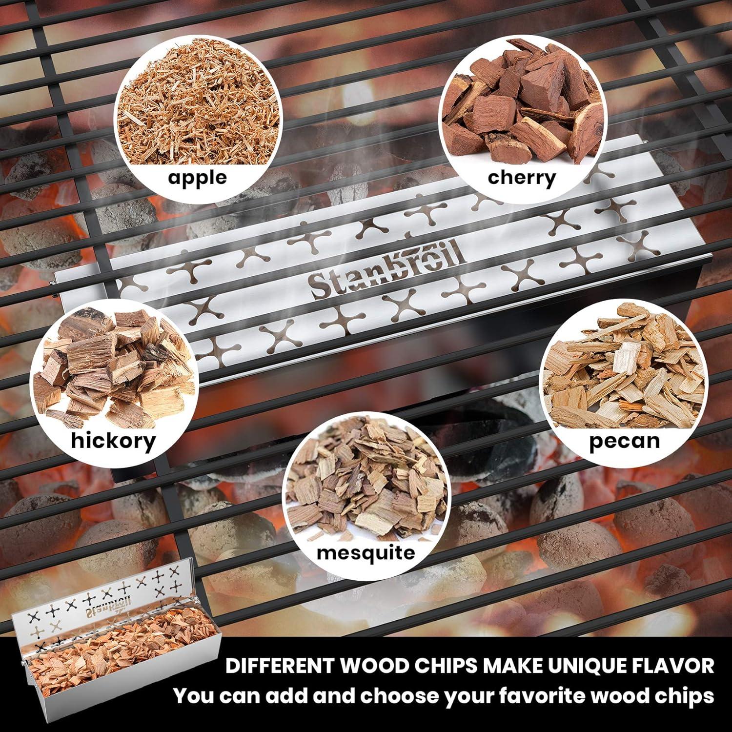 Stanbroil Stainless Steel Smoker Box for Gas Grilling | Wood Chip Smoking Box for Gas & Charcoal Grill | Double V-Shape Design and Hinged Lid for Smoke Box – 12″ L x 3.3″ W x 2.5″ H
