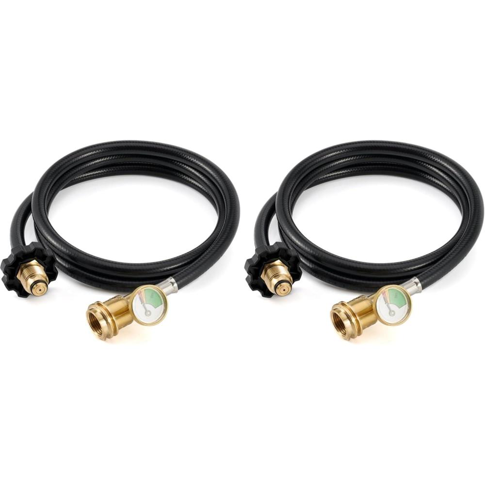 Stanbroil 12 FT Propane Extension Hose with Gauge – Leak Detector Replacement for Propane Appliances,Standard P.O.L.(5 Feet (Pack of 2))