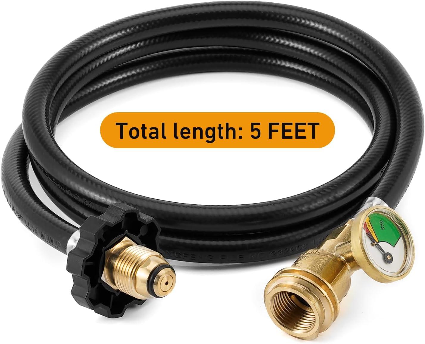 Stanbroil 12 FT Propane Extension Hose with Gauge – Leak Detector Replacement for Propane Appliances,Standard P.O.L.(5 Feet (Pack of 2))