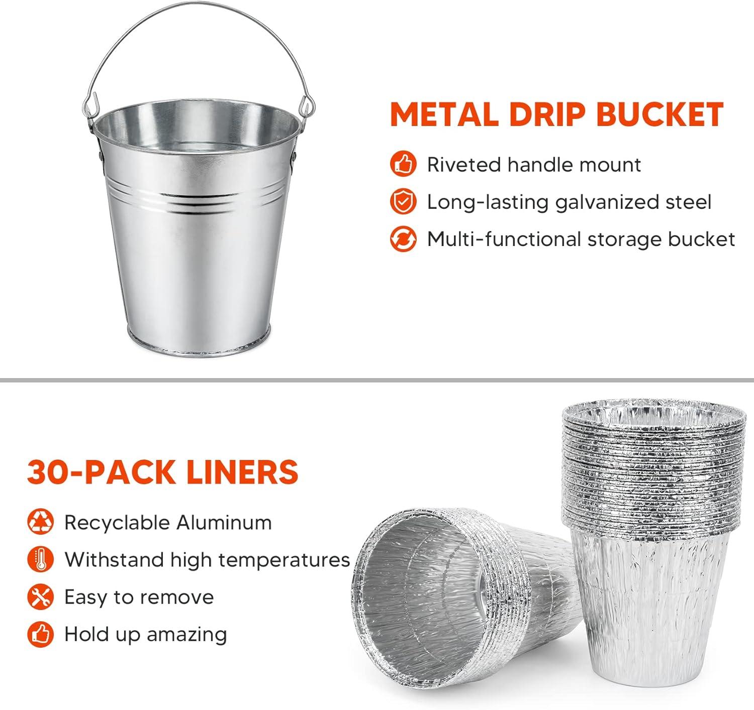 Stanbroil Grill Grease Bucket Replacement with 10-Pack Bucket Liners for Traeger 20/22/34 Series, Pit Boss, Camp Chef, Louisiana, etc Pellet Grill/Smoker, Silver(30-Pack)