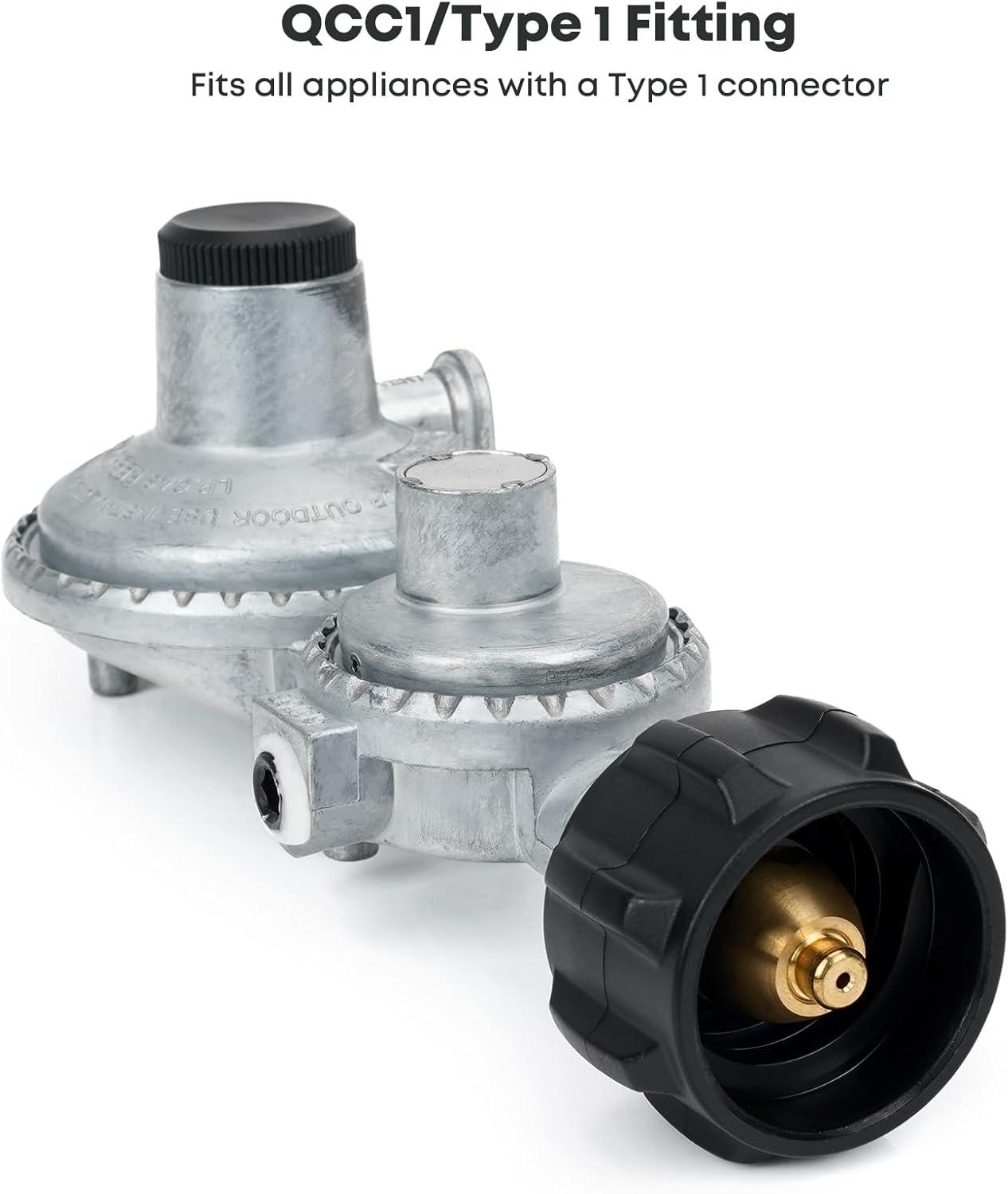 Stanbroil Horizontal Two Stage Propane Regulator with 3/8″ Female NPT and POL for RV, Vans, Trailers, Campers(Horizontal Regulator with QCC)