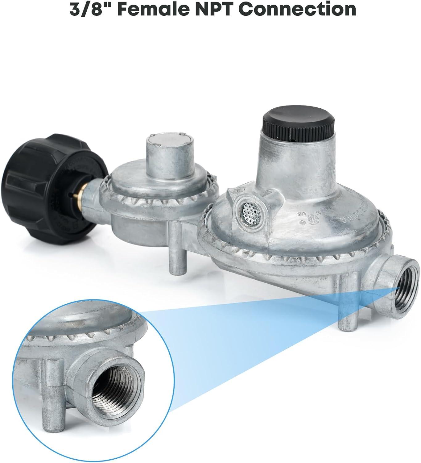 Stanbroil Horizontal Two Stage Propane Regulator with 3/8″ Female NPT and POL for RV, Vans, Trailers, Campers(Horizontal Regulator with QCC)