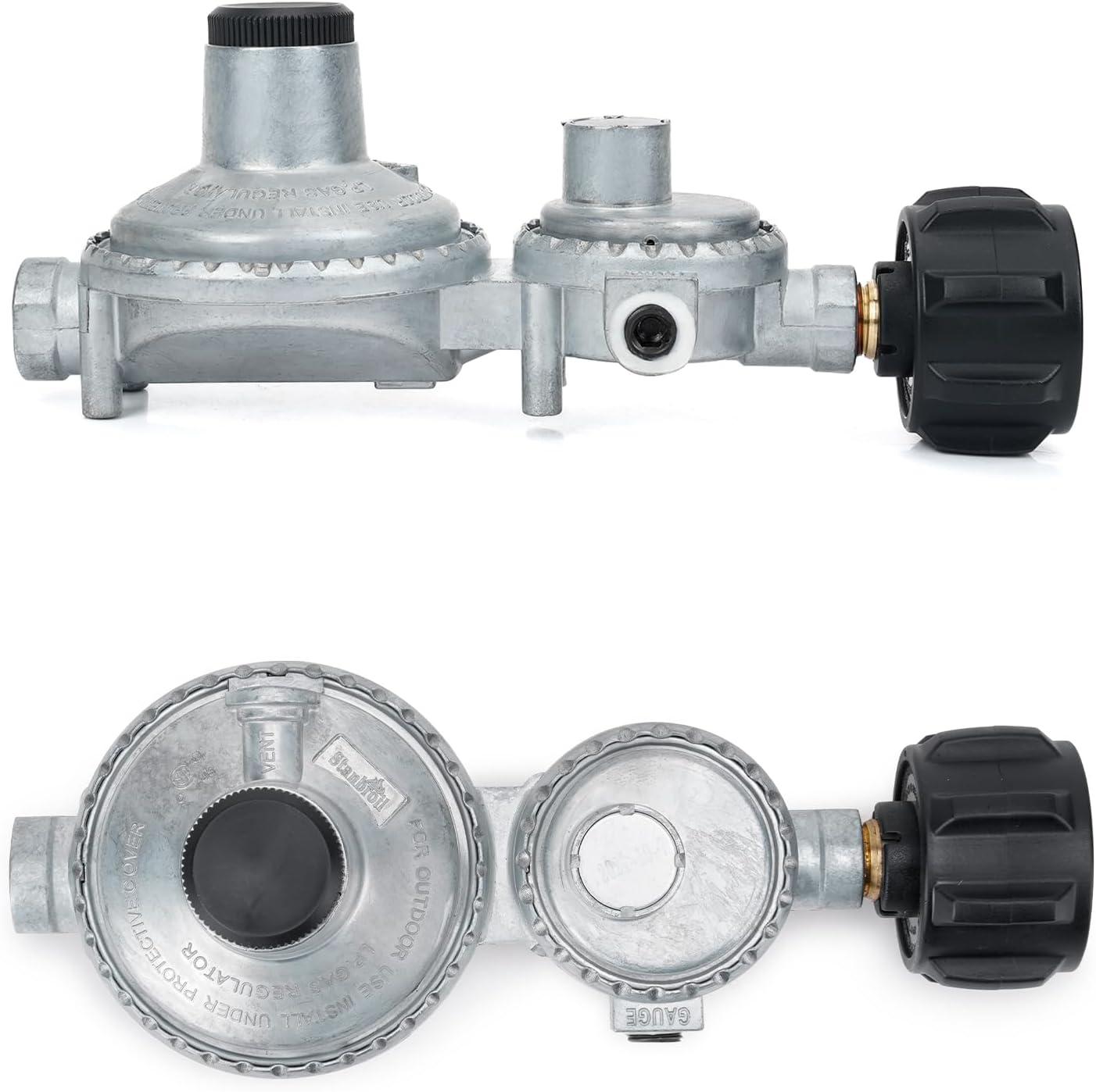 Stanbroil Horizontal Two Stage Propane Regulator with 3/8″ Female NPT and POL for RV, Vans, Trailers, Campers(Horizontal Regulator with QCC)