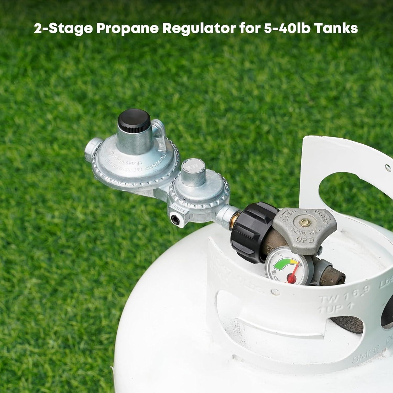 Stanbroil Horizontal Two Stage Propane Regulator with 3/8″ Female NPT and POL for RV, Vans, Trailers, Campers(Horizontal Regulator with QCC)