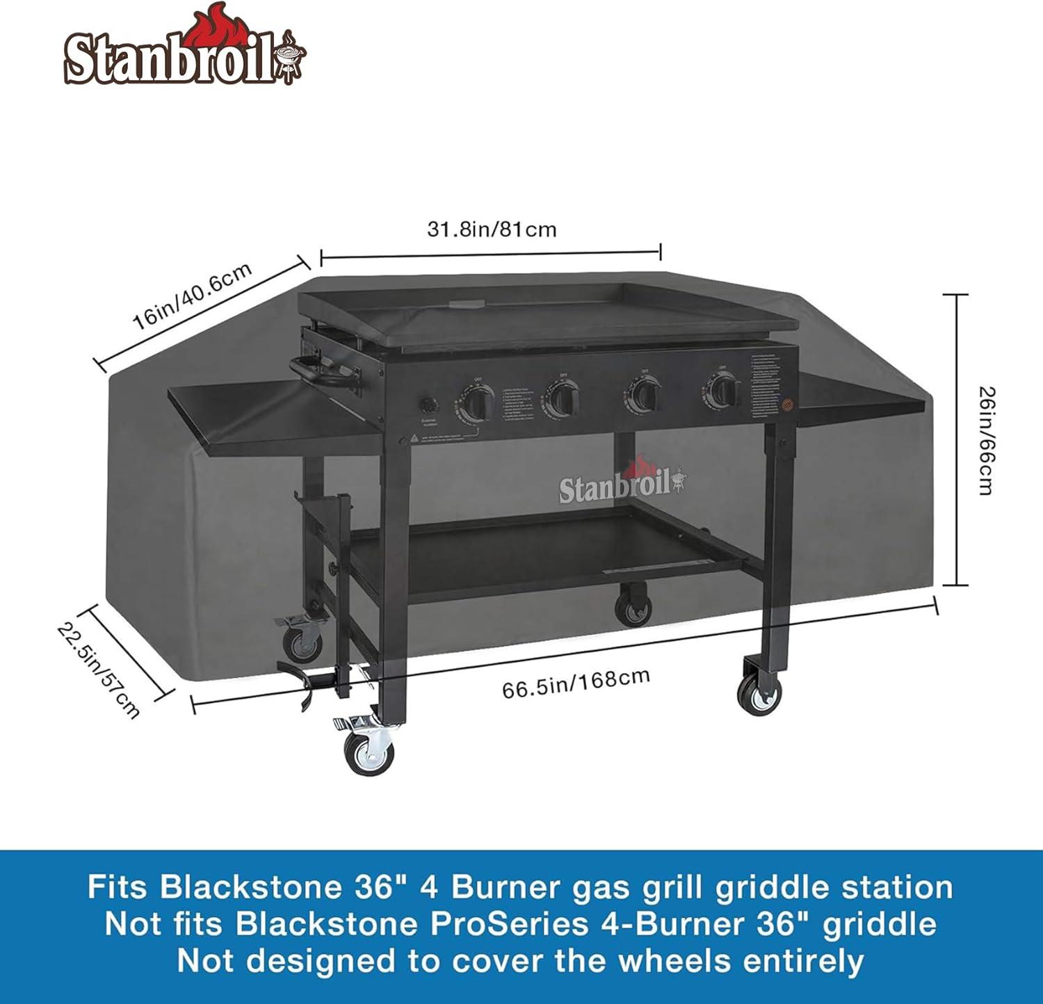 Stanbroil 36 inch Griddle Cover for Blackstone 4 Burner Grills, 600D Heavy Duty Waterproof Canvas Flat Top Gas Grill Cover for Blackstone 36″ Griddle Cooking Station(36 Inch)