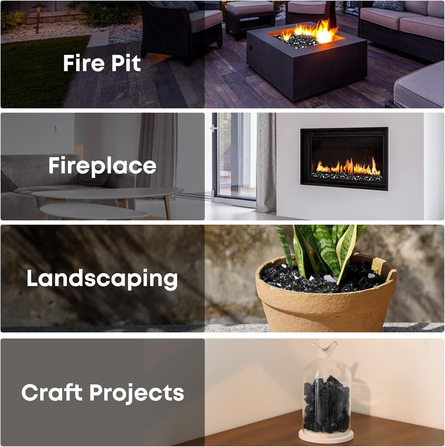 Stanbroil 10-Pound Fire Glass – 1/4 inch Reflective Tempered Fire Glass for Fireplace Fire Pit, Copper Reflective Fireglass(Onyx Black Reflective)