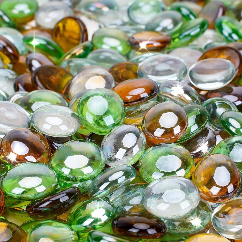 Stanbroil 10-Pound Blended Fire Glass Beads – 1/2 inch Fire Glass Drops Blended Caribbean Blue, Crystal Ice, Caramel Luster for Indoor and Outdoor Gas Fire Pits and Fireplaces(Emerald Green  Crystal Ice  Caramel)