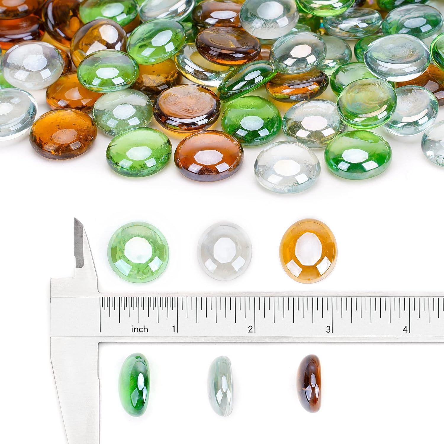 Stanbroil 10-Pound Blended Fire Glass Beads – 1/2 inch Fire Glass Drops Blended Caribbean Blue, Crystal Ice, Caramel Luster for Indoor and Outdoor Gas Fire Pits and Fireplaces(Emerald Green  Crystal Ice  Caramel)