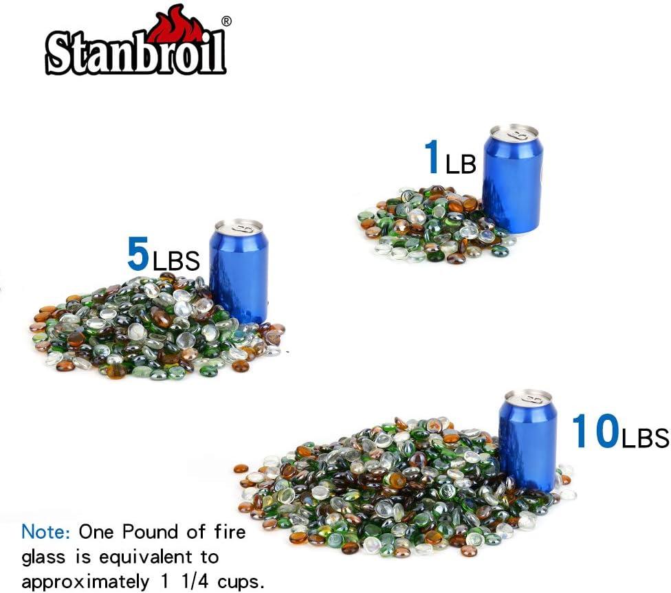 Stanbroil 10-Pound Blended Fire Glass Beads – 1/2 inch Fire Glass Drops Blended Caribbean Blue, Crystal Ice, Caramel Luster for Indoor and Outdoor Gas Fire Pits and Fireplaces(Emerald Green  Crystal Ice  Caramel)