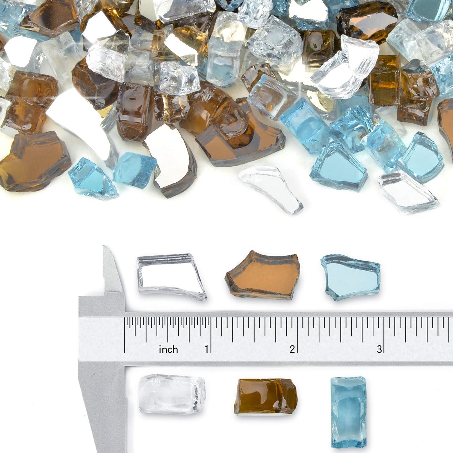 Stanbroil 10-Pound Blended Fire Glass – 1/2 inch Reflective Tempered Gold, Platinum, Copper for Indoor and Outdoor Gas Fire Pits and Fireplaces(Aqua Blue  Platinum  Copper)
