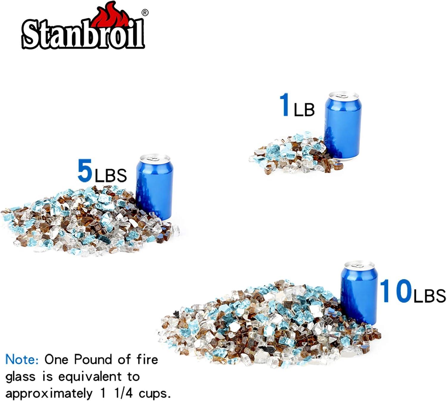 Stanbroil 10-Pound Blended Fire Glass – 1/2 inch Reflective Tempered Gold, Platinum, Copper for Indoor and Outdoor Gas Fire Pits and Fireplaces(Aqua Blue  Platinum  Copper)