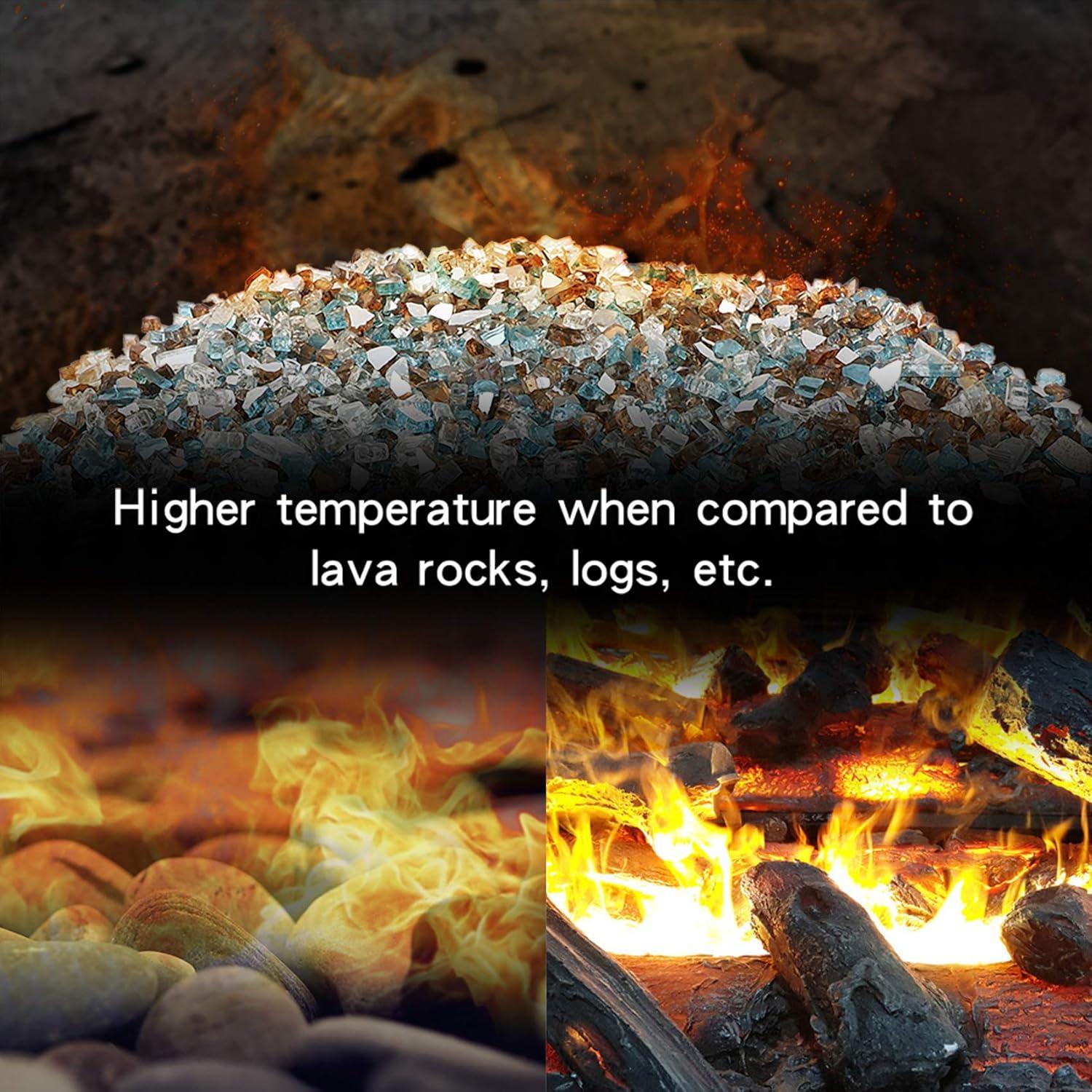 Stanbroil 10-Pound Blended Fire Glass – 1/2 inch Reflective Tempered Gold, Platinum, Copper for Indoor and Outdoor Gas Fire Pits and Fireplaces(Aqua Blue  Platinum  Copper)