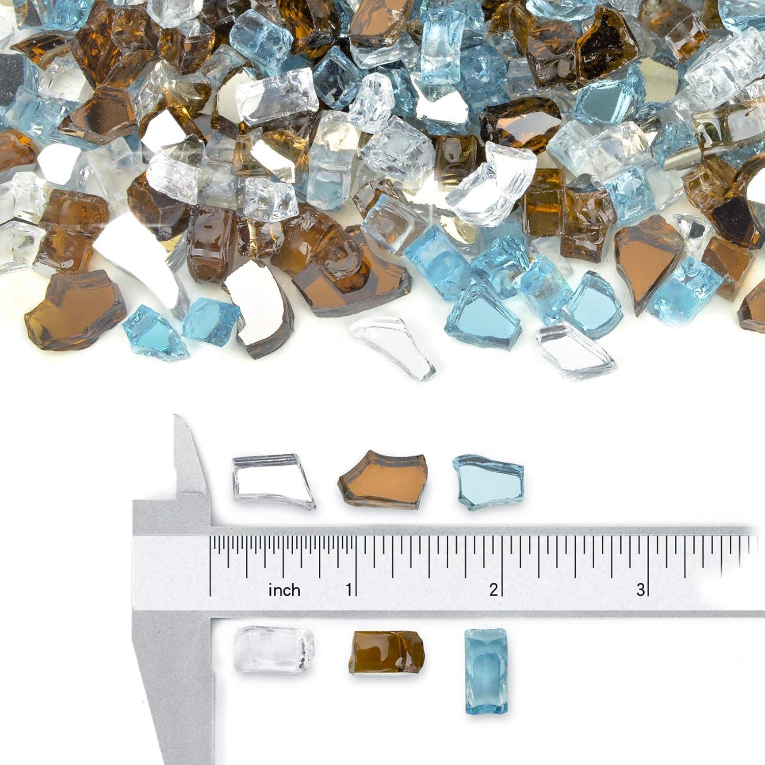 Stanbroil 10-Pound Blended Fire Glass – 1/2 inch Reflective Tempered Gold, Platinum, Copper for Indoor and Outdoor Gas Fire Pits and Fireplaces(Aqua Blue  Platinum  Copper)
