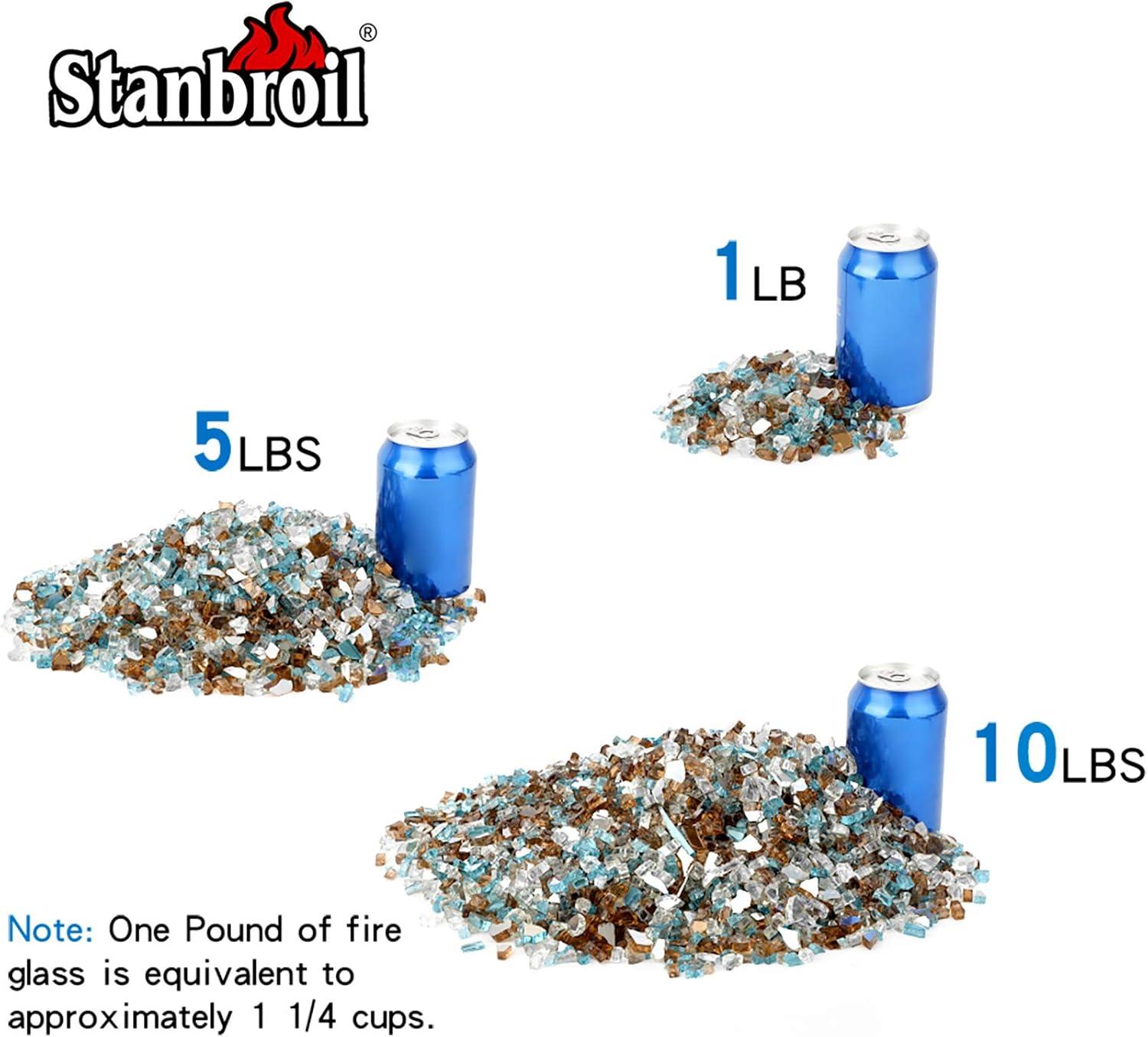 Stanbroil 10-Pound Blended Fire Glass – 1/2 inch Reflective Tempered Gold, Platinum, Copper for Indoor and Outdoor Gas Fire Pits and Fireplaces(Aqua Blue  Platinum  Copper)