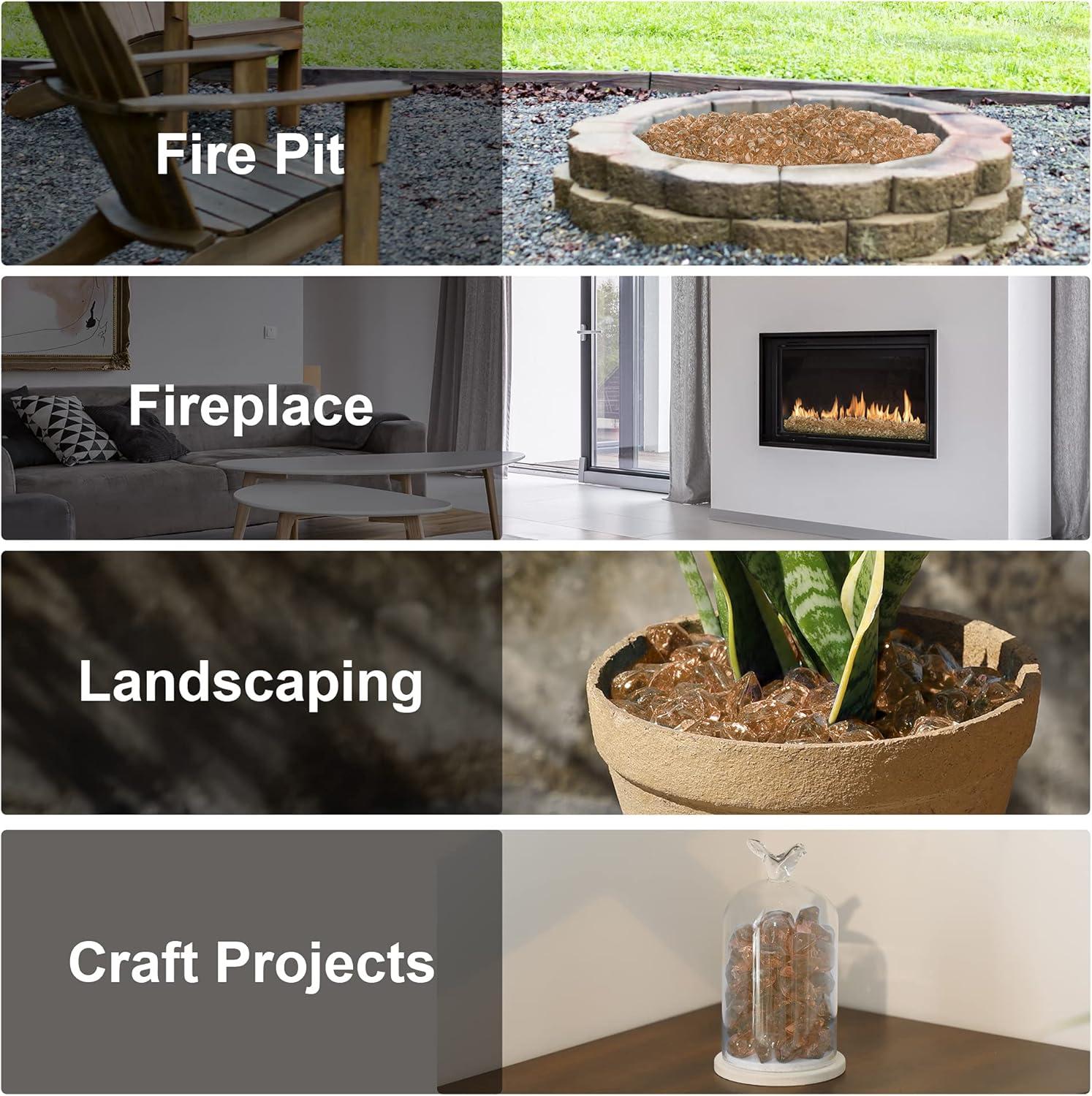 Stanbroil 10-Pound Fire Glass – 1/2 inch Polygon Fire Glass for Fireplace Fire Pit and Landscaping, Amber(Elegant Gold)