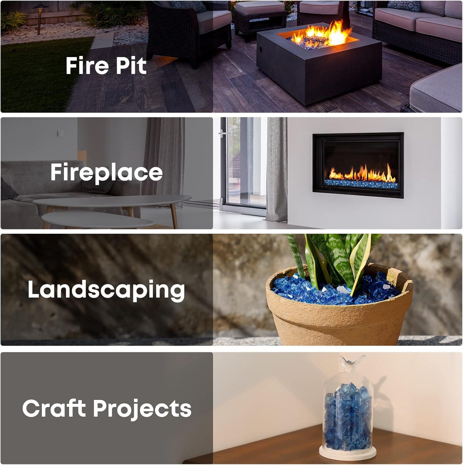 Stanbroil 10-Pound Fire Glass – 1/4 inch Reflective Tempered Fire Glass for Fireplace Fire Pit, Copper Reflective Fireglass(Pacific Blue Reflective)