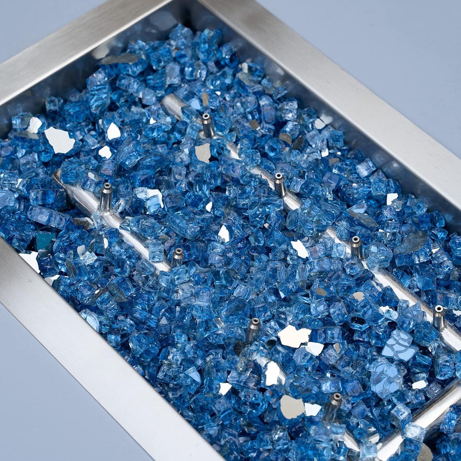 Stanbroil 10-Pound Fire Glass – 1/4 inch Reflective Tempered Fire Glass for Fireplace Fire Pit, Copper Reflective Fireglass(Pacific Blue Reflective)