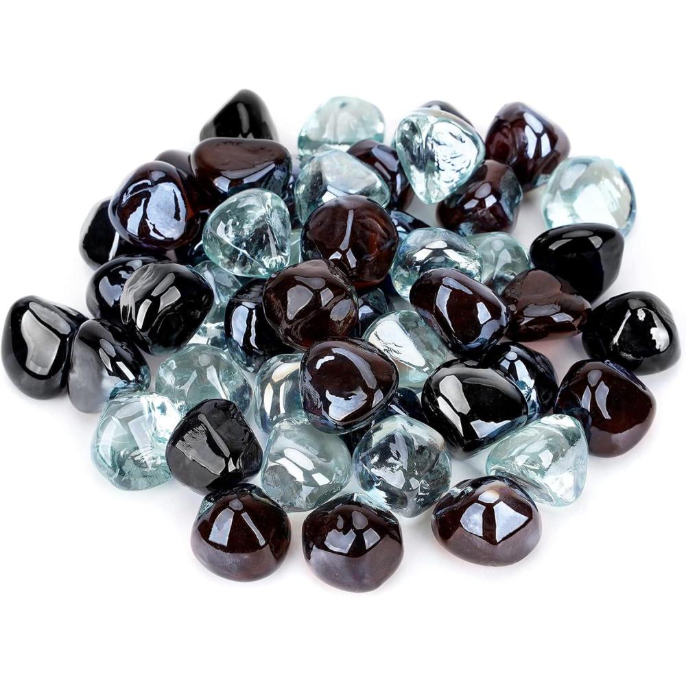 Stanbroil 10-Pound Blended Fire Glass Diamonds – 1/2 inch Fire Glass Blended Caribbean Blue, Crystal Ice, Amber Luster for Indoor and Outdoor Gas Fire Pits and Fireplaces(Onyx Black  Crystal Ice  Amber)
