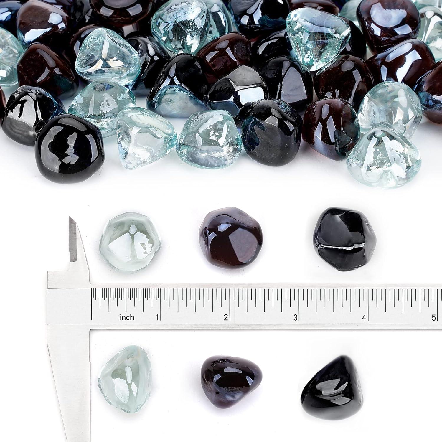 Stanbroil 10-Pound Blended Fire Glass Diamonds – 1/2 inch Fire Glass Blended Caribbean Blue, Crystal Ice, Amber Luster for Indoor and Outdoor Gas Fire Pits and Fireplaces(Onyx Black  Crystal Ice  Amber)