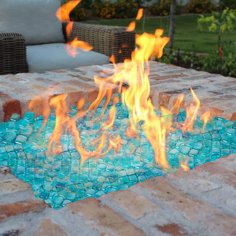 Stanbroil 10-Pound Fire Glass Cubes – 1 inch Fire Glass for Fireplace Fire Pit, Royal Cobalt Blue Reflective(New Caribbean Blue Reflective)