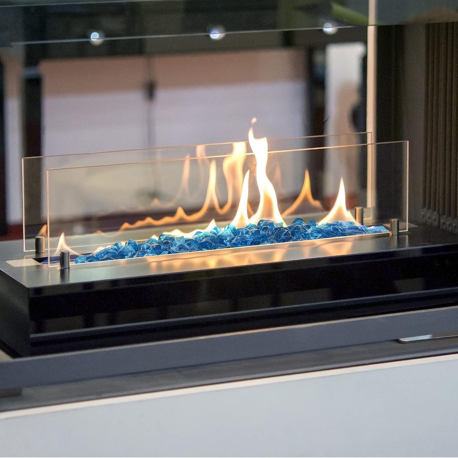 Stanbroil 10-Pound Fire Glass – 1/2 inch Polygon Fire Glass for Fireplace Fire Pit and Landscaping, Crystal(Aqua Blue)