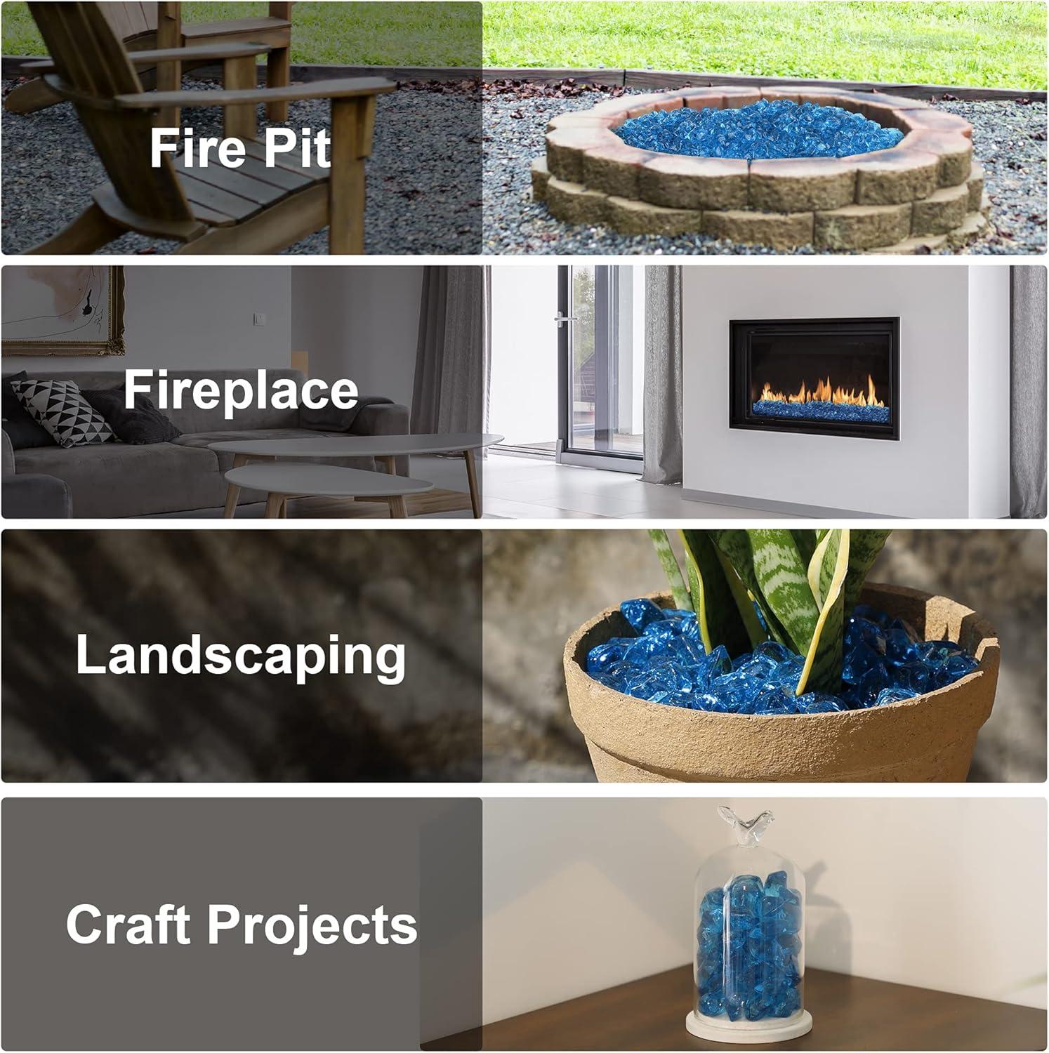 Stanbroil 10-Pound Fire Glass – 1/2 inch Polygon Fire Glass for Fireplace Fire Pit and Landscaping, Crystal(Aqua Blue)