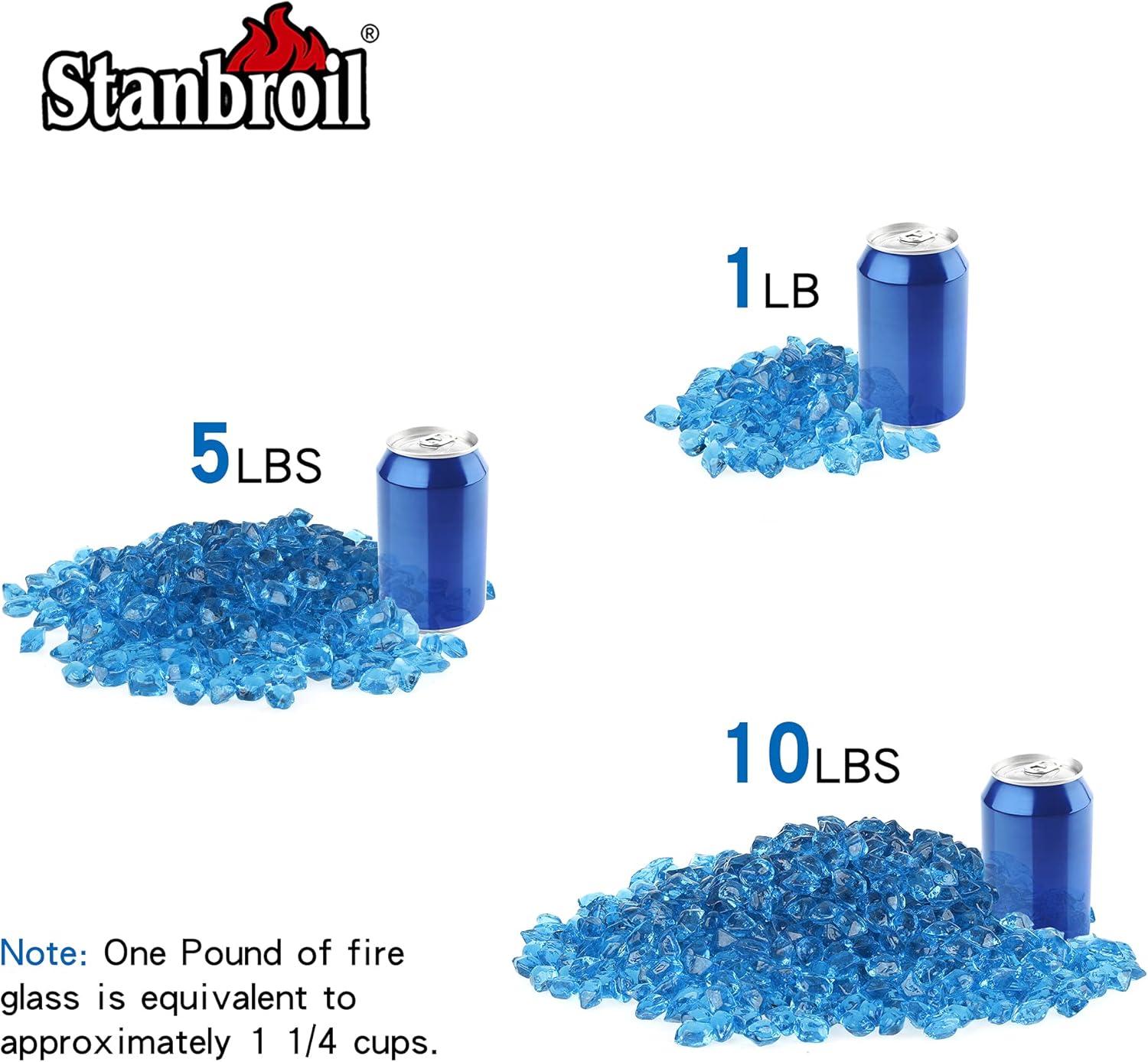 Stanbroil 10-Pound Fire Glass – 1/2 inch Polygon Fire Glass for Fireplace Fire Pit and Landscaping, Amber(Aqua Blue)