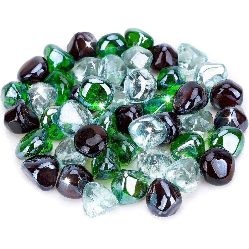 Stanbroil 10-Pound Blended Fire Glass Diamonds – 1/2 inch Fire Glass Blended Caribbean Blue, Crystal Ice, Amber Luster for Indoor and Outdoor Gas Fire Pits and Fireplaces(Emerald Green  Crystal Ice  Amber)
