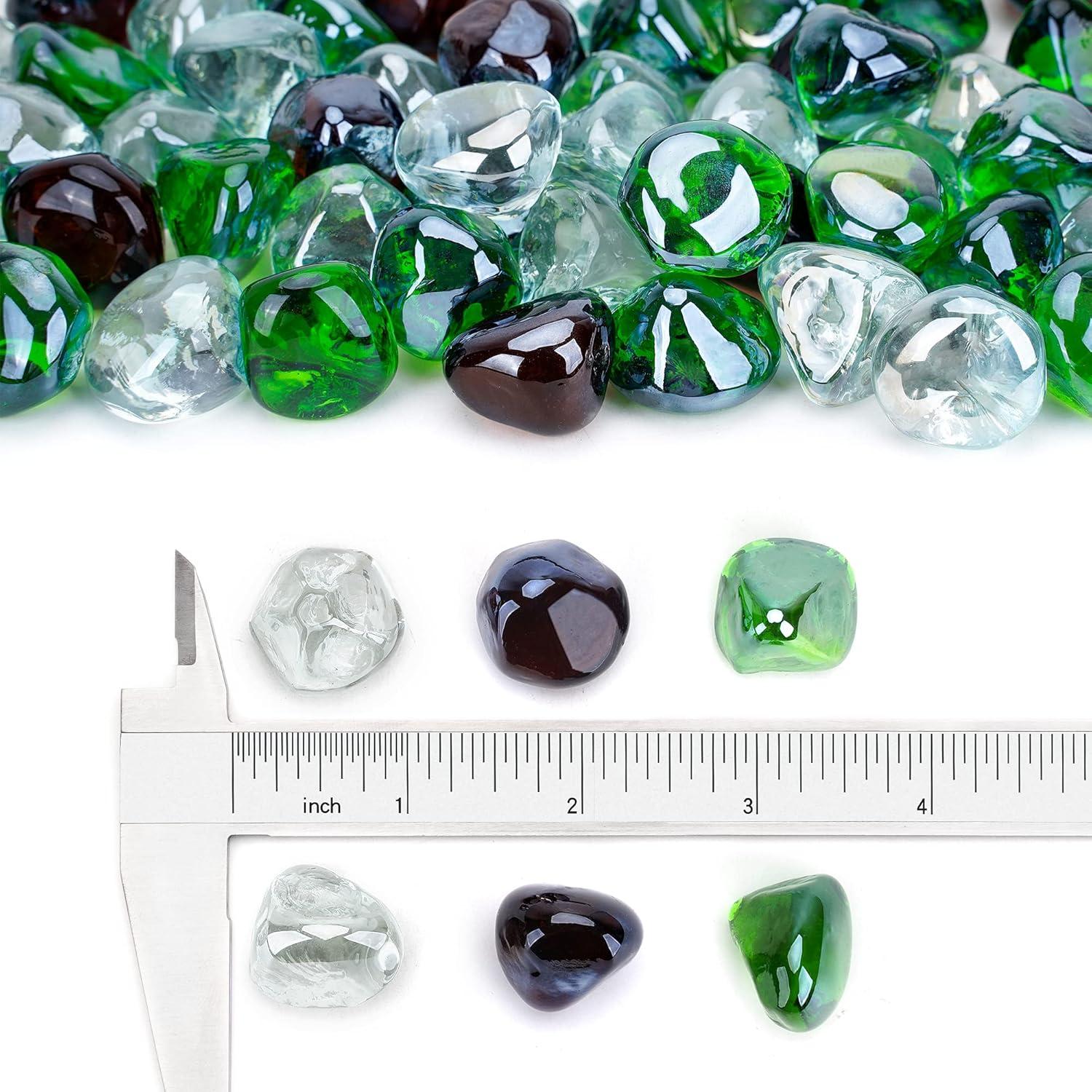 Stanbroil 10-Pound Blended Fire Glass Diamonds – 1/2 inch Fire Glass Blended Caribbean Blue, Crystal Ice, Amber Luster for Indoor and Outdoor Gas Fire Pits and Fireplaces(Emerald Green  Crystal Ice  Amber)