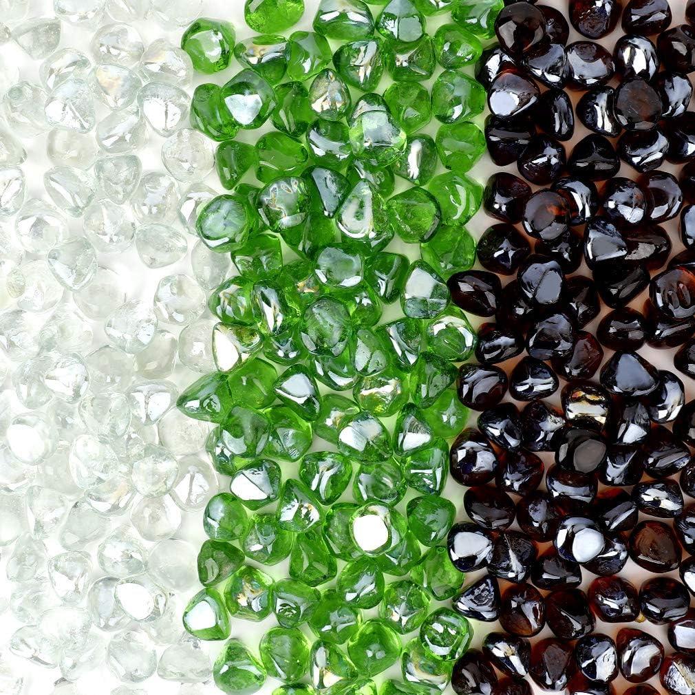 Stanbroil 10-Pound Blended Fire Glass Diamonds – 1/2 inch Fire Glass Blended Caribbean Blue, Crystal Ice, Amber Luster for Indoor and Outdoor Gas Fire Pits and Fireplaces(Emerald Green  Crystal Ice  Amber)