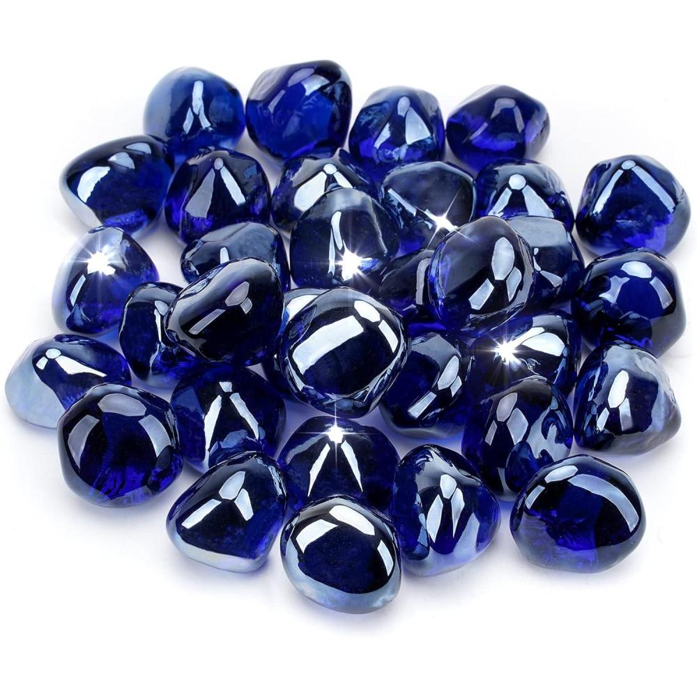 Stanbroil 10-Pound Fire Glass Diamonds – 1/2 inch Luster Fire Glass for Fireplace Fire Pit and Landscaping, Emerald Green Luster(Royal Cobalt Blue Luster)