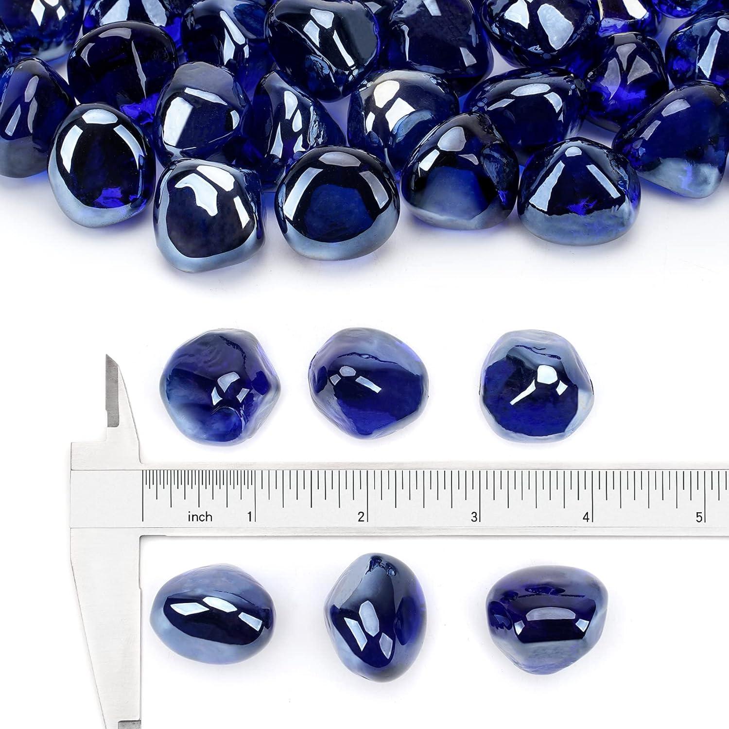 Stanbroil 10-Pound Fire Glass Diamonds – 1/2 inch Luster Fire Glass for Fireplace Fire Pit and Landscaping, Emerald Green Luster(Royal Cobalt Blue Luster)