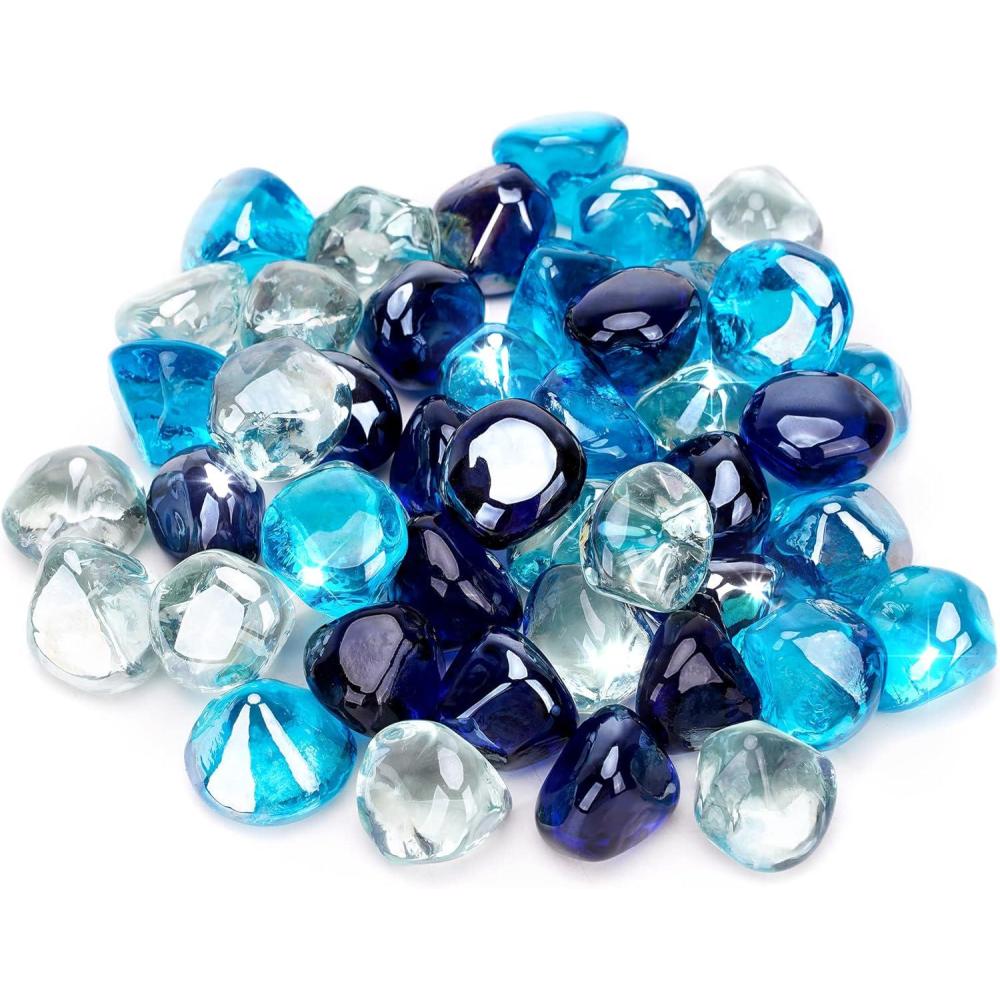Stanbroil 10-Pound Blended Fire Glass Diamonds – 1/2 inch Fire Glass Blended Caribbean Blue, Crystal Ice, Amber Luster for Indoor and Outdoor Gas Fire Pits and Fireplaces(Cobalt Blue  Crystal Ice  Caribbean Blue)