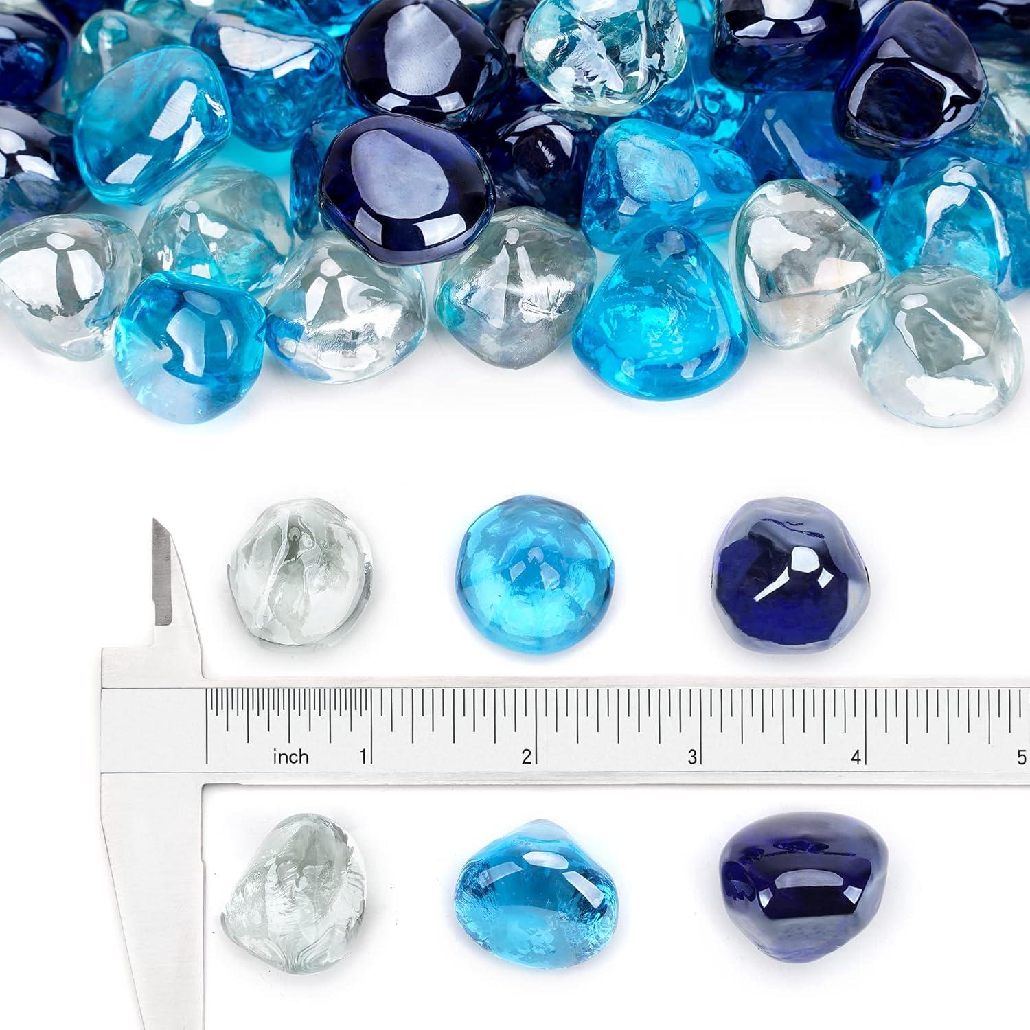 Stanbroil 10-Pound Blended Fire Glass Diamonds – 1/2 inch Fire Glass Blended Caribbean Blue, Crystal Ice, Amber Luster for Indoor and Outdoor Gas Fire Pits and Fireplaces(Cobalt Blue  Crystal Ice  Caribbean Blue)