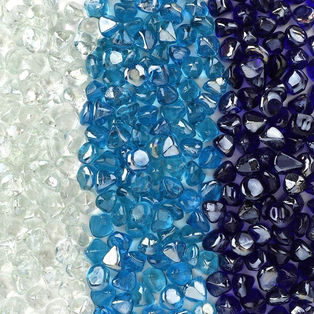 Stanbroil 10-Pound Blended Fire Glass Diamonds – 1/2 inch Fire Glass Blended Caribbean Blue, Crystal Ice, Amber Luster for Indoor and Outdoor Gas Fire Pits and Fireplaces(Cobalt Blue  Crystal Ice  Caribbean Blue)