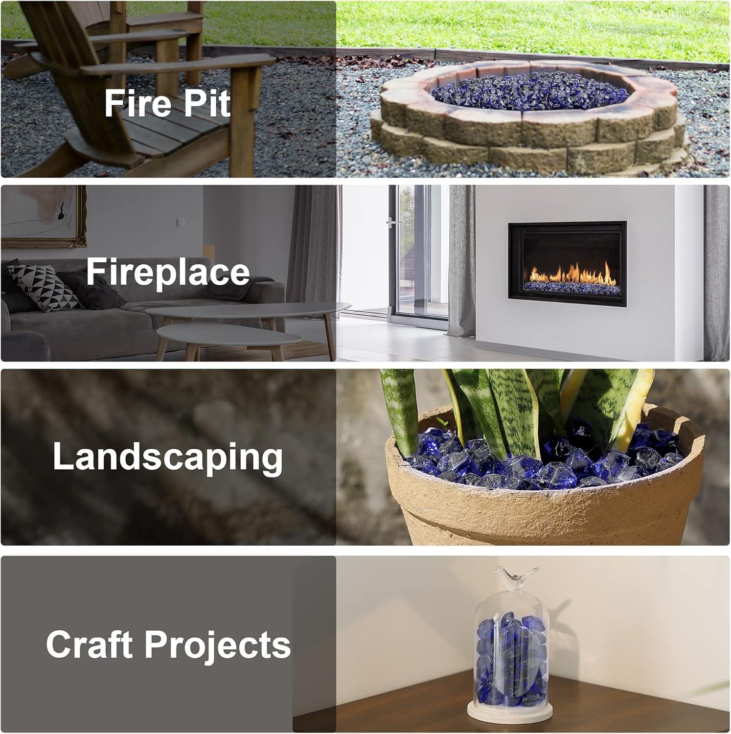 Stanbroil 10-Pound Fire Glass – 1/2 inch Polygon Fire Glass for Fireplace Fire Pit and Landscaping, Crystal(Cobalt Blue)