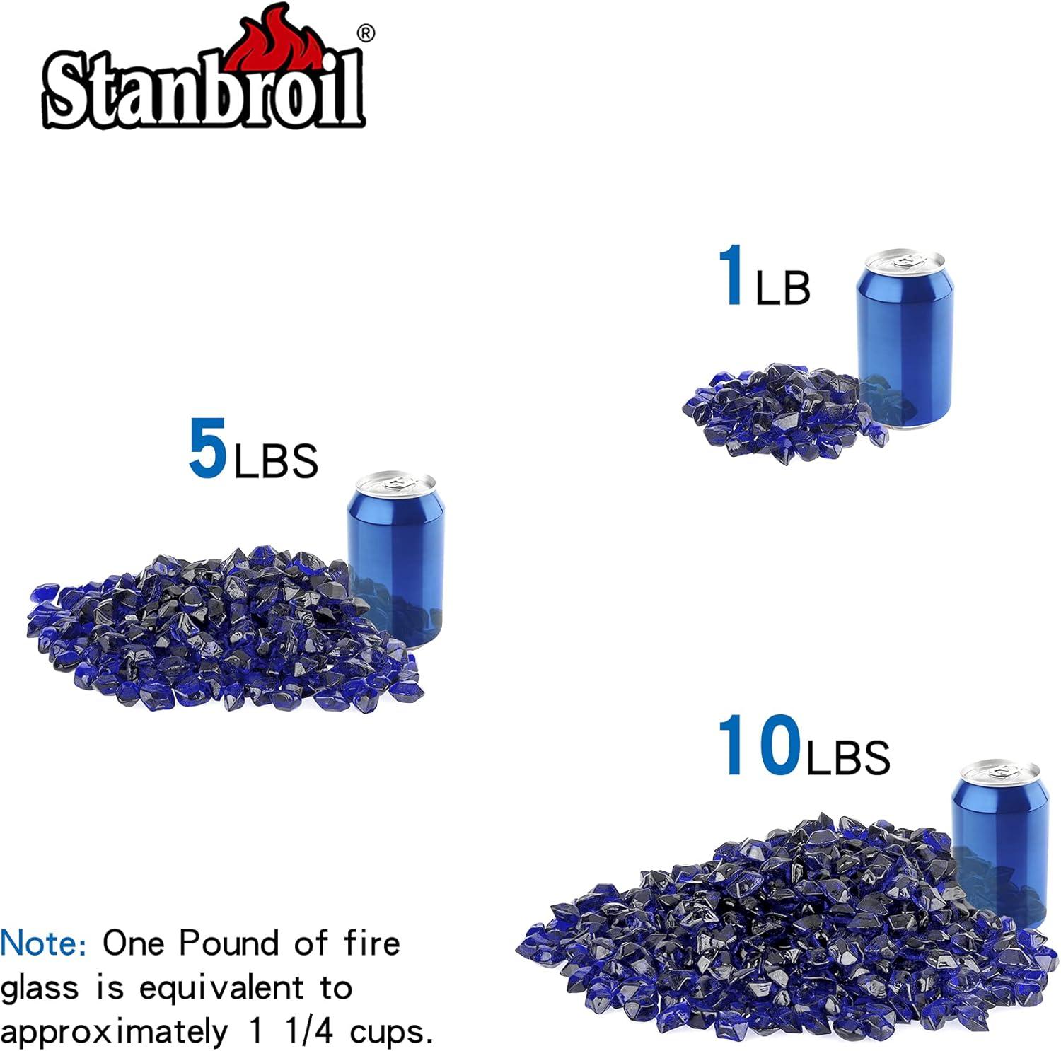 Stanbroil 10-Pound Fire Glass – 1/2 inch Polygon Fire Glass for Fireplace Fire Pit and Landscaping, Amber(Cobalt Blue)