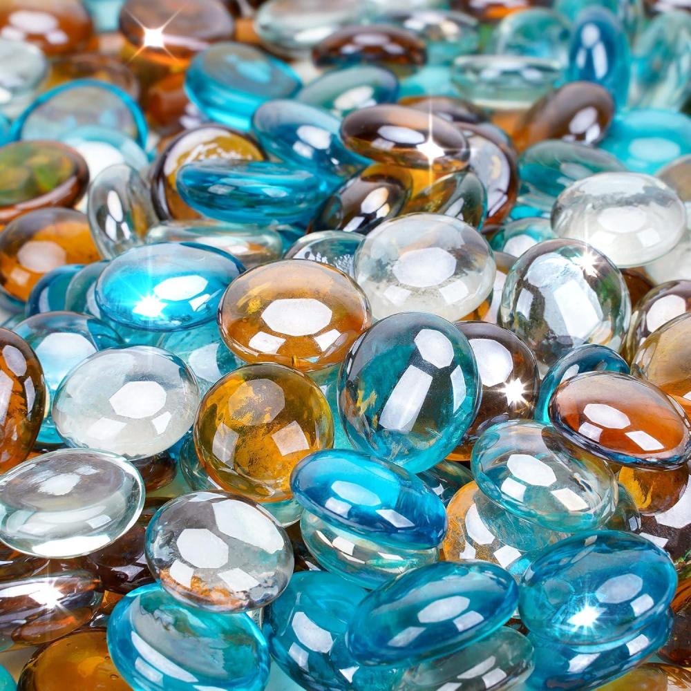 Stanbroil 10-Pound Blended Fire Glass Beads – 1/2 inch Fire Glass Drops Blended Caribbean Blue, Crystal Ice, Caramel Luster for Indoor and Outdoor Gas Fire Pits and Fireplaces(Caribbean Blue  Crystal Ice  Caramel)