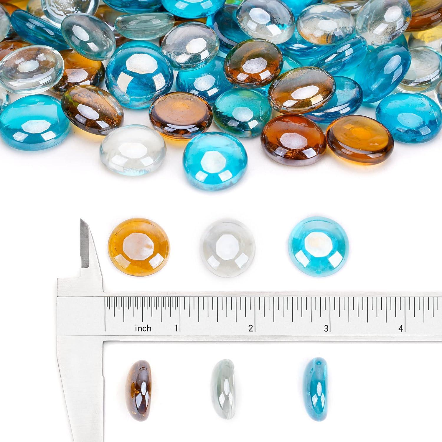 Stanbroil 10-Pound Blended Fire Glass Beads – 1/2 inch Fire Glass Drops Blended Caribbean Blue, Crystal Ice, Caramel Luster for Indoor and Outdoor Gas Fire Pits and Fireplaces(Caribbean Blue  Crystal Ice  Caramel)