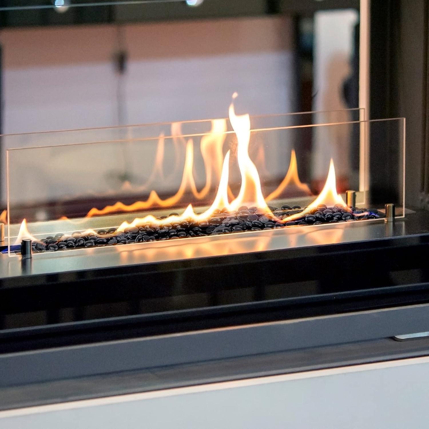 Stanbroil 10-Pound Fire Glass Beads – 1/2 inch Luster Fire Glass Drops for Fireplace Fire Pit | Gas Log Sets | Landscaping | Fish Tank, Amber Luster(Onyx Black)